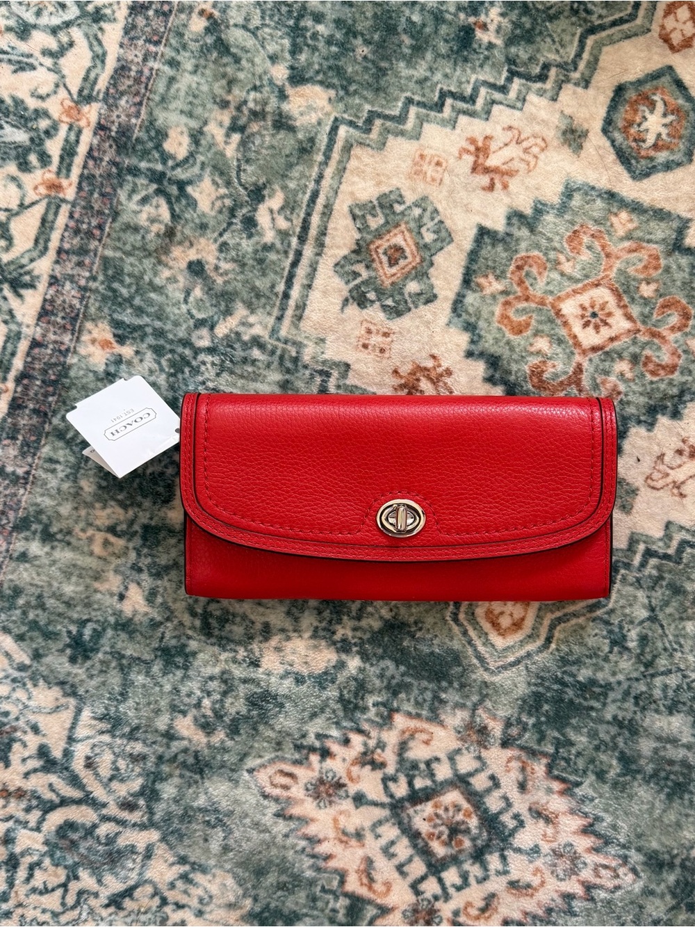 Vintage COACH NWT Red Pebbled Leather Turnlock Slim Envelope Wallet